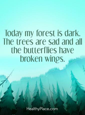 اقتبس عن الاكتئاب - اليوم غاباتي مظلمة. الأشجار حزينة وجميع الفراشات لها أجنحة مكسورة.